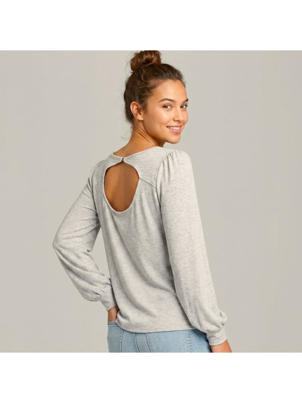 Loft Women's Cutout Back Top in Silver Frost Heather and size M NWT MSRP $49.50